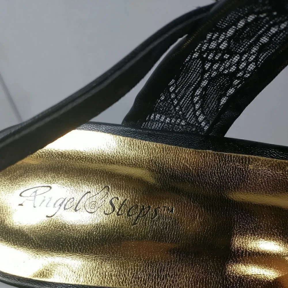 Angel Steps Womens Black Ankle Strap SZ 11W Sandle 2.5in Heel